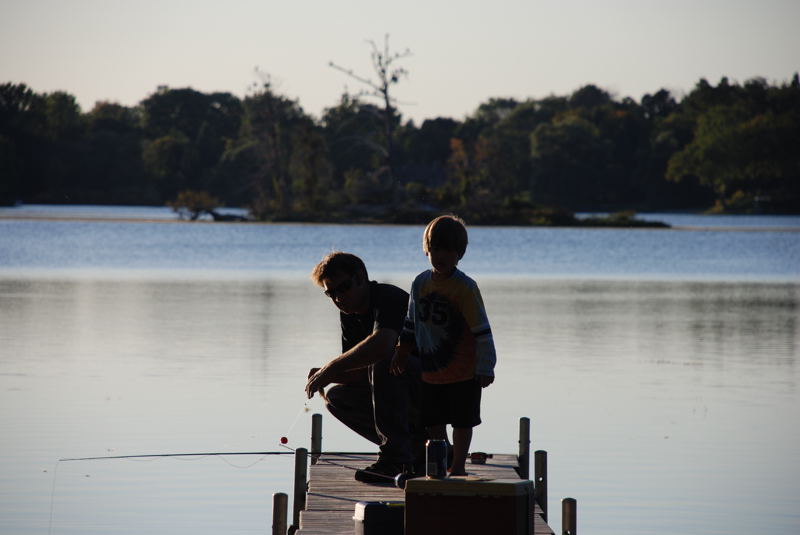 Fishing from private dock on island lake michigan